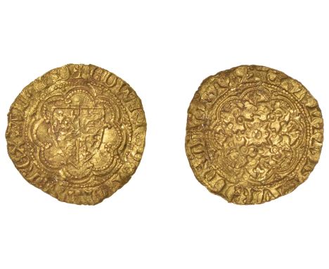 Edward III (1327-1377), Transitional Treaty period, Quarter-Noble, class A2, mm. cross potent, Gothic ns both sides, trefoils