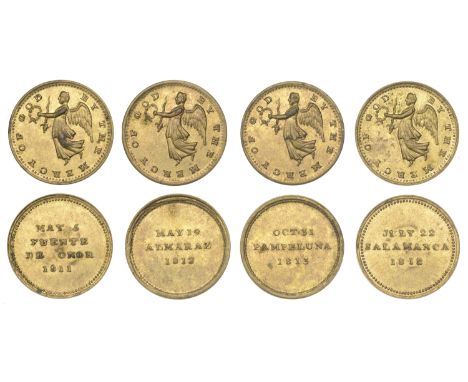 British Victories, 1815, a tubular brass box medal by E. Thomason, lid inset with portrait medalet of Wellington, containing 
