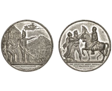 Battle of Salamanca and Entry of British Army into Madrid, 1812, a white metal medal by N. Brenet for Mudie, British troops p