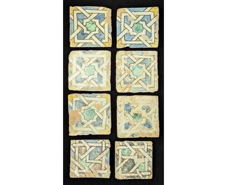 A collection of eight 18-19th century North African Tunisian tiles, each tile approx. 13cm x 13cm