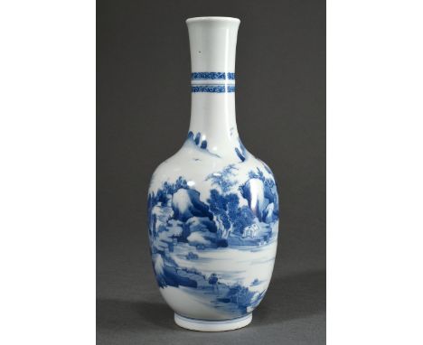 Porzellan Keulenvase mit Blaumalerei Dekor "Landschaft", 6-Zeichen Kangxi Marke, 19.Jh., H. 24,4cm