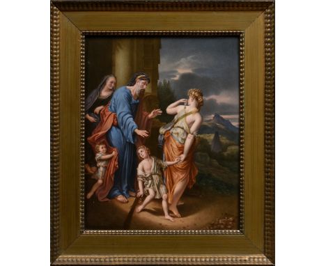 Großes KPM Porzellan Bild mit lupenfeiner Malerei "Vertreibung der Hagar" nach Adriaen van der Werff, sign. R. Dittrich, Ritz
