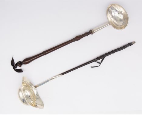 A George III silver double lipped large toddy ladle, with twist handle, marked on stem by RC, London, circa 1800, date letter