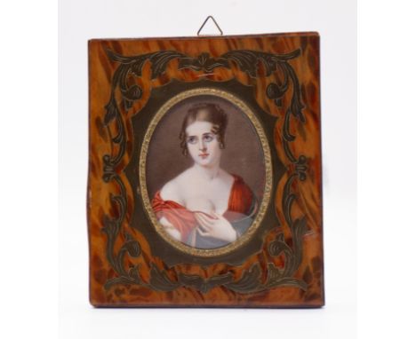 Continental School (19th Century) Portrait miniature of a Lady wearing classical robes watercolour on paper, oval, 8.3cm long