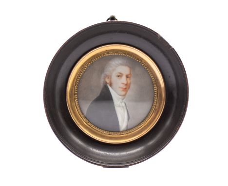Continental School (19th Century) Portrait of a Gentleman rondo, 5.5cm diam, watercolour on card, signed lower right Delpu??.