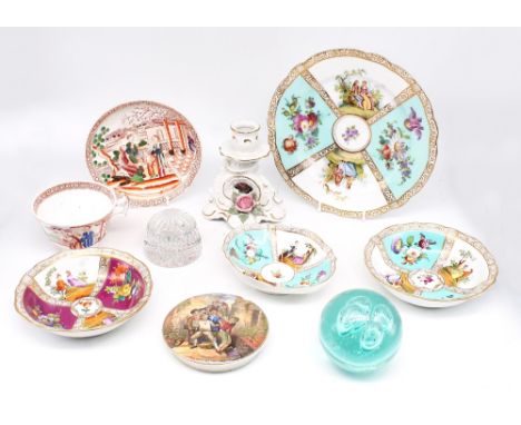 A collection of Continental mainly German ceramics to include: Dresden cabinet plate with matched bowl and two Meissen late 1