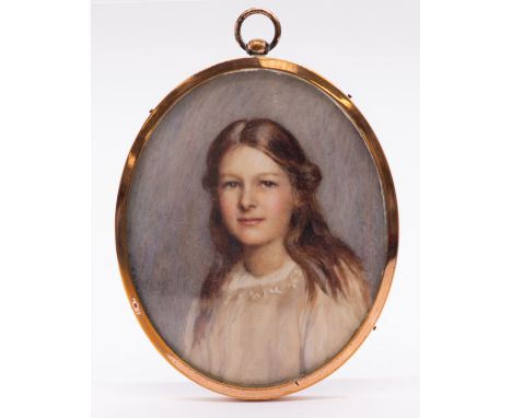 E A Laidman (Edwardian School)  Portrait miniature of a young Lady oval, 8cm long, signed and dated E A Laidman (19)13  lower