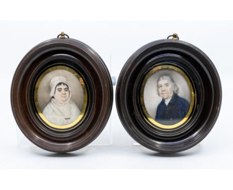 English School (19th Century) Two portrait miniatures - one of the Rev Alexandra Mathers and the other, his wife oval, 7cm lo