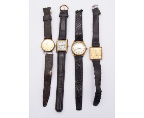 A collection of gents vintage wristwatches to include a cased square cased 9ct gold Rotary comprising a gilt dial, applied ba