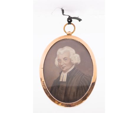 English School (19th Century School) Portrait miniature of the Rev James Wraith of Hampstead (1729-1815) en grisaille, oval, 