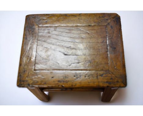 An early 18th century light oak joint stool with extra supports and worked frieze, on block legs. Condition: Good condition, 