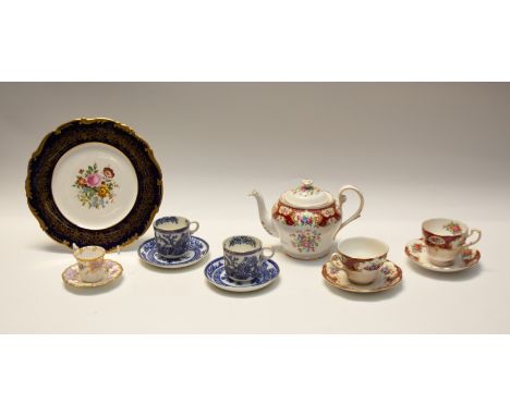 A small collection of mixed ceramics to include: a Coalport 'Hazelton' cobalt blue and floral decorated dinner plate, Crown S