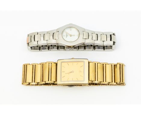 Two dress watches including a gents gold plated Rado, comprising a square gilt dial with applied baton markers, date aperture