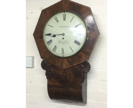 A single fusee wall clock by R Haworth of Liverpool. Comes supplied with keys. Approx height 73cm. Shipping category D.