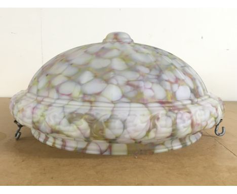 A 1950s mottled glass lamp shade. No obvious damage. 36cm in diameter approximately. Postage cat D