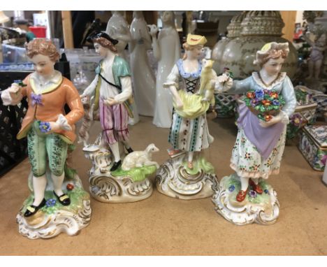 Four Dresden figures and three and three Lladro style figures.