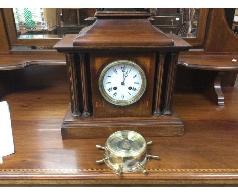An Edwardian inlaid mahogany mantle clock and a small brass cased wall barometer (2). Shipping category D.- NO RESERVE
