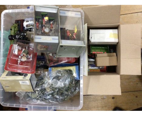 Box of mixed die cast cars including Corgi, Dinky and figures by Delprado etc