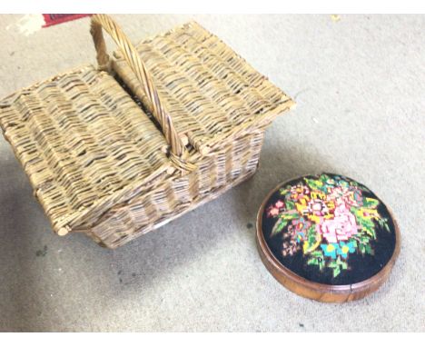 Victorian basket and Victorian tapestry foot stool