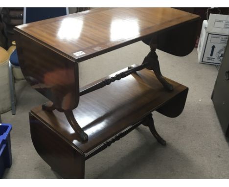 A pair of mahogany cross banded sofa tables with turned supports 84x43cm NO RESERVE
