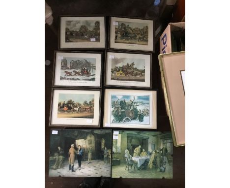 A box of mainly prints to included framed coaching prints and a reproduction London Coach advertisement poster [1 box]&nbsp;