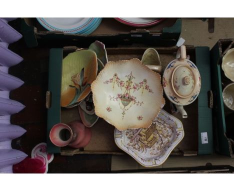A collection of art deco pottery including Brentleigh together with Carltonware style dishes, a large Fieldings & Co compote 