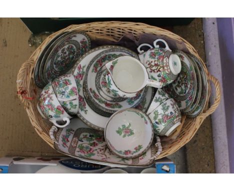 A collection of Coalport Indian treen teaware, probably Edwardian, comprising six tea cups and saucers, a sugar bowl, milk ju