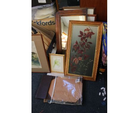 A box of prints, mirror etc (qty)