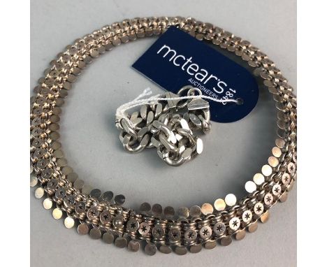 SILVER CHAIN BRACELET along with a choker style necklace, bangle, rings amd brooches