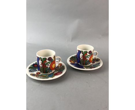 VILLEROY &amp; BOCH 'ACAPULCO' PATTERN PART TEA SERVICE, comprising six cups and saucers, along with a Picquot ware tea pot a