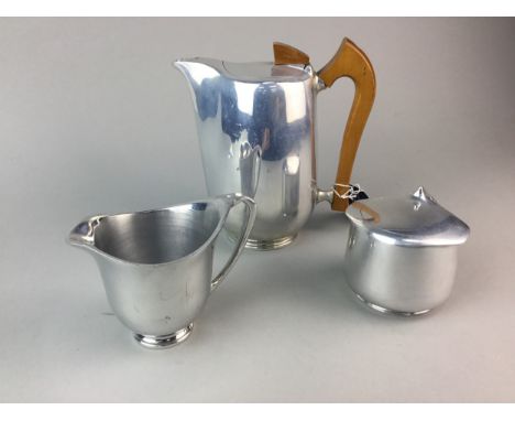 PICQUOT WARE THREE PIECE TEA SERVICE, along with a canteen of cutlery and a vintage typewriter