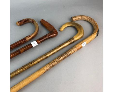 HORSE MEASURING WALKING STICK, along with three other walking sticks