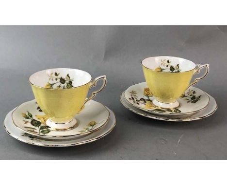 ROYAL STANDARD 'SUNSET' PATTERN TEA SERVICE, with yellow and floral decoration, comprising six trios