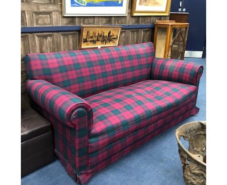 LARGE MODERN THREE SEAT SOFA, upholstered in tartan fabric