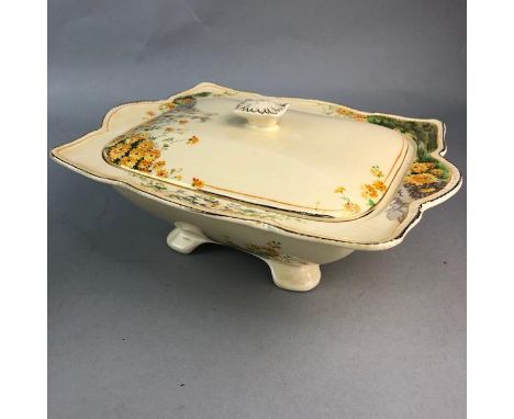 LARGE ROYAL WINTON TEA SERVICE, decorated in orange, brown and green, including large serving plates, comports, cups saucers 