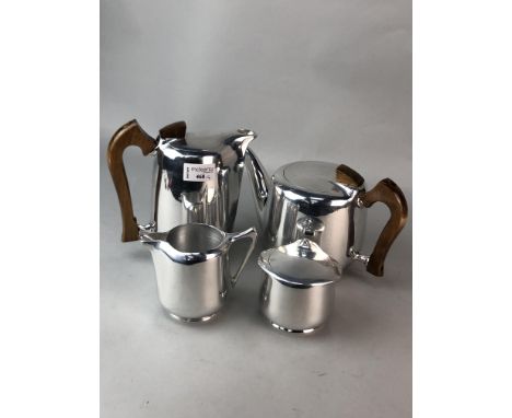 PIQUOT WARE TEA AND COFFEE SERVICE, comprising tea pot, coffee pot, cream and sugar