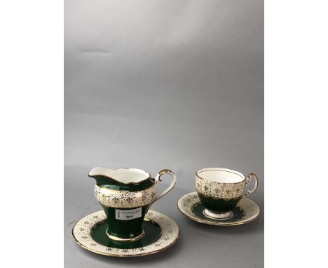 AYNSLEY GREEN AND GILT TEA SERVICE