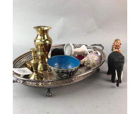 CHINESE CLOISONNE BOWL, along with a Hummel figure of a school girl, two model elephants, miniature brass vase and two cerami