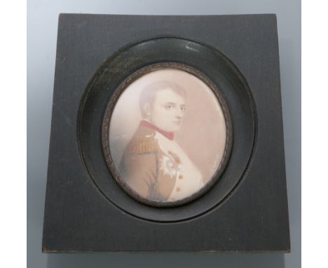 19TH CENTURY FRENCH WATERCOLOUR PORTRAIT ON IVORY OF NAPOLEON 
in side profile, signed indistinctly, the portrait 9cm high, i