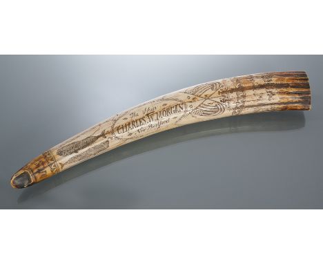 REPRODUCTION 19TH CENTURY SCRIMSHAW WALRUS TUSK
modelled as a realistic resin copy of an original, the inside edge of the tus