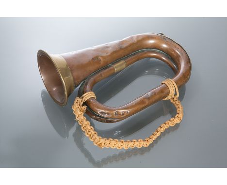 EARLY 20TH CENTURY COPPER AND BRASS MOUNTED BUGLE
by Henry Keat & Sons, dated 1901, 27cm long