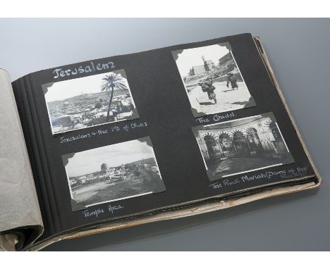 WORLD WAR II OFFICER'S PHOTOGRAPH ALBUM
the inside front cover attributed to John Bally, R.A.F, M.E. Forces 1941 - 1945, feat
