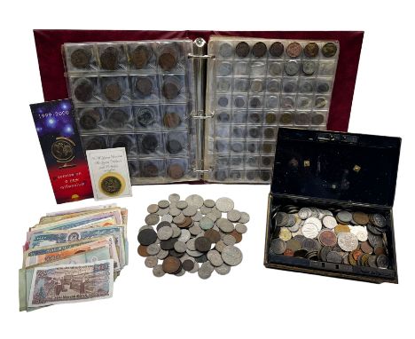 Great British and World coins, including pre-decimal pennies and other denominations, pre-Euro coinage, various banknotes wit