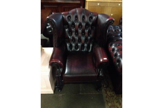 An Oxblood Buttoned Leather Chesterfield Wingback Armchair W84cm