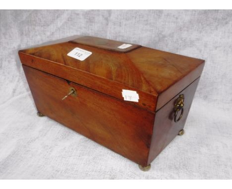 A 19TH CENTURY FIGURED MAHOGANY TEA CADDY 