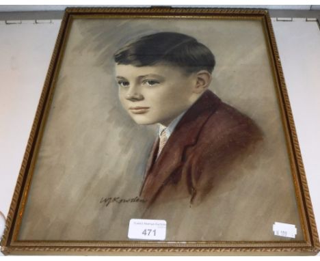 W.J. ROWDEN: A portrait of a young boy in a maroon school blazer, signed to the lower left, watercolour