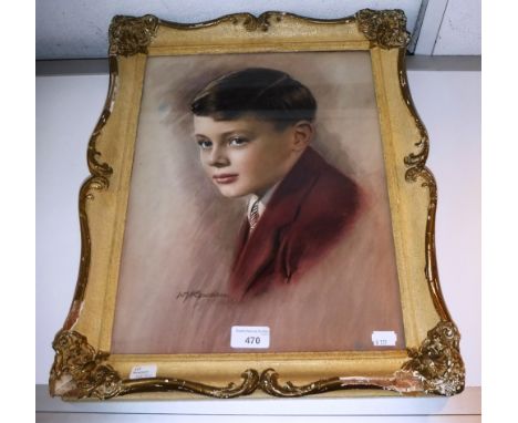 W.J. ROWDEN: A portrait of a young boy in a maroon school blazer, signed to the lower left, in a gilt frame, watercolour