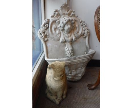 A RE-CONSTITUTED STONE WALL HUNG WATER TROUGH and a similar cat