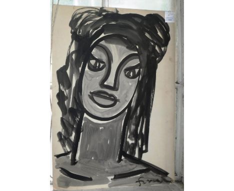 PETER FINCH: An abstract monochrome portrait of a woman, signed in bottom right corner, watercolour