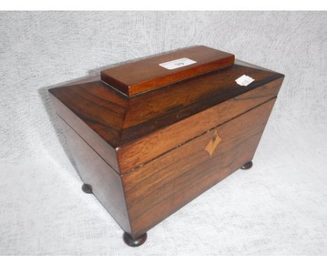 A 19TH CENTURY ROSEWOOD TEA CADDY 